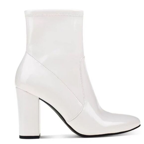 Wild Pair  Womens Becci White Patent Zipper Pointed Toe Booties Shoes white 10M - Picture 5 of 9